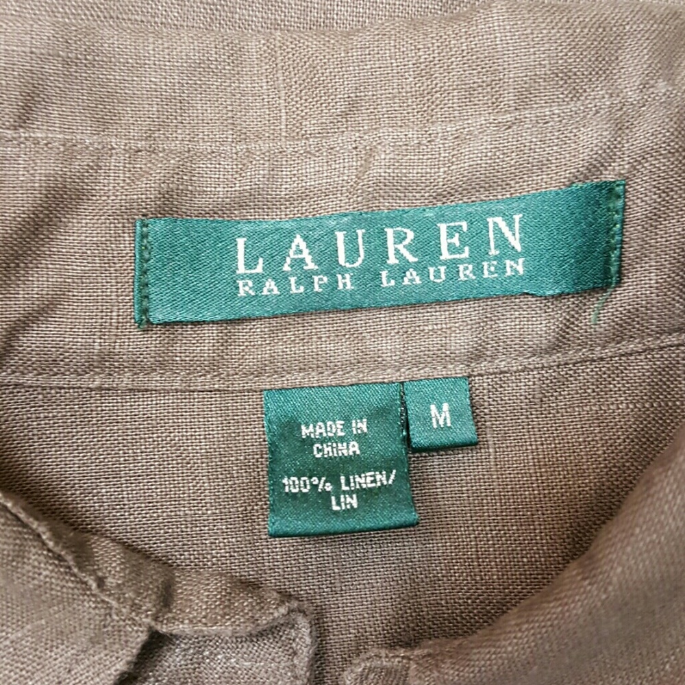 Lauren Ralph Lauren linen green long sleeve solid button down women size M - Picture 6 of 7